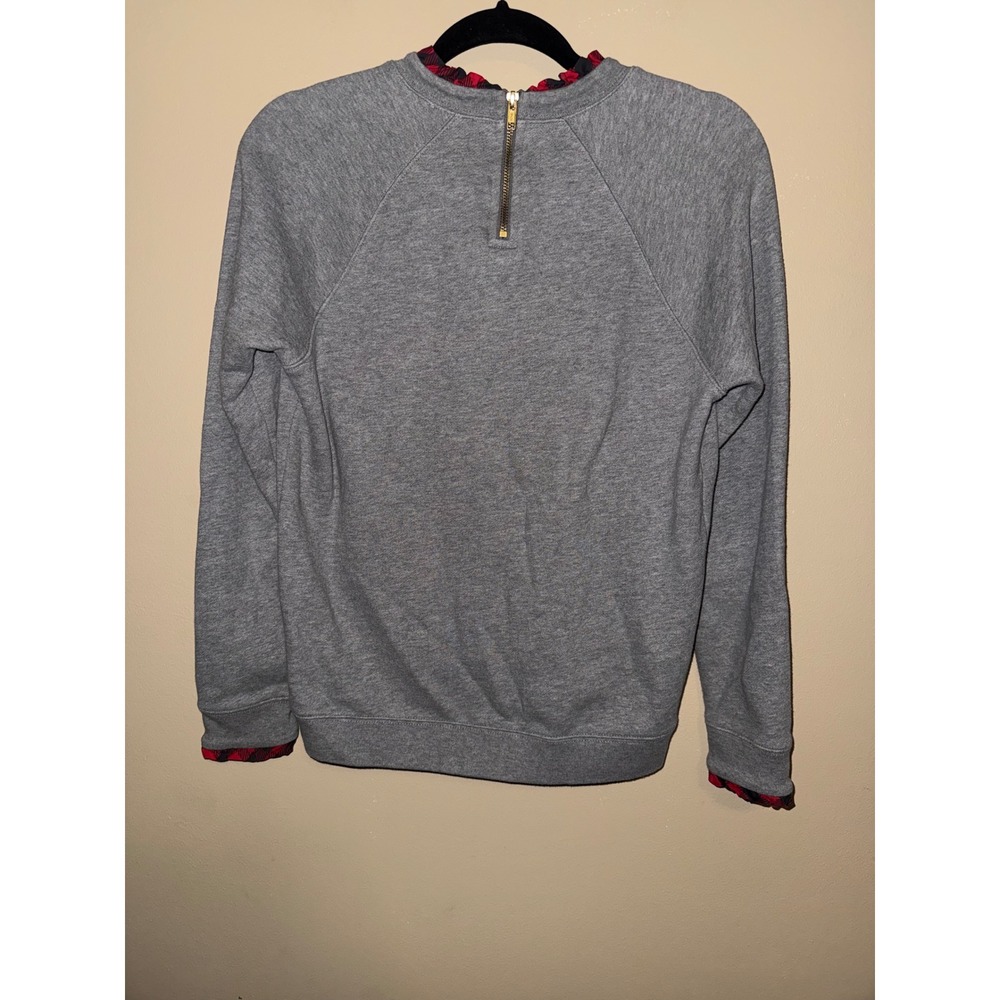 J.Crew Gray Buffalo Plaid Ruffle Trim Sweatshirt Back Zip H0273 Small Preppy